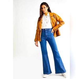 Free People Mid-Rise Indigo Flare Jeans